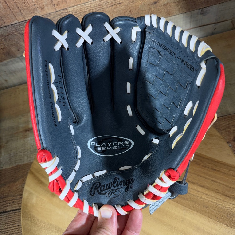Rawlings Baseball Glove Youth 11.5 Gray Red LHT PL115G Players Series Basket Web